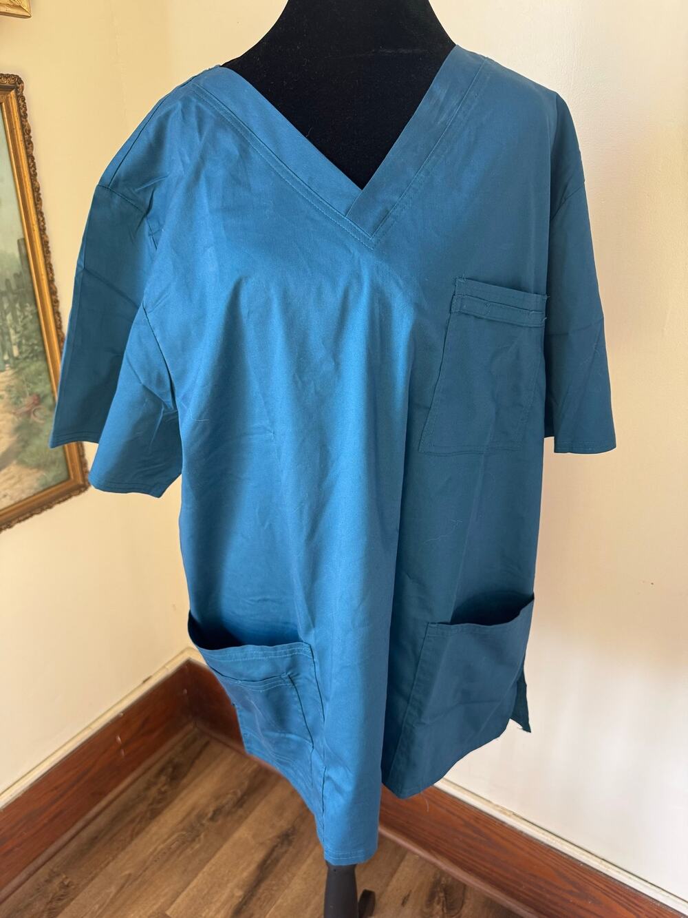 NWT Cherokee Workwear Core Stretch Scrub Top Unisex Large Teal